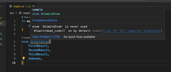 Vs Code Terminal With Dark Background Displaying Popup Warning That Enum Declaration Is Redundant