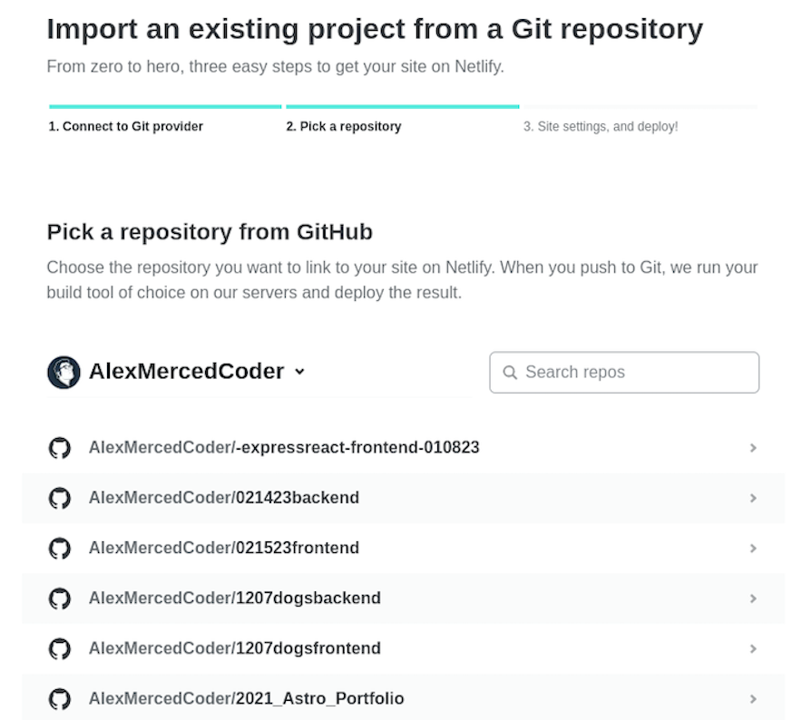 Selecting A Github Repository For Netlify Deployment
