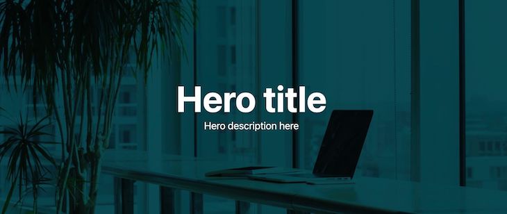 Laptop Stock Image Shown As Hero Background Image Blended Into Deep Sea Green Color In Previous Image With White Text For Hero Title And Description Overlaid