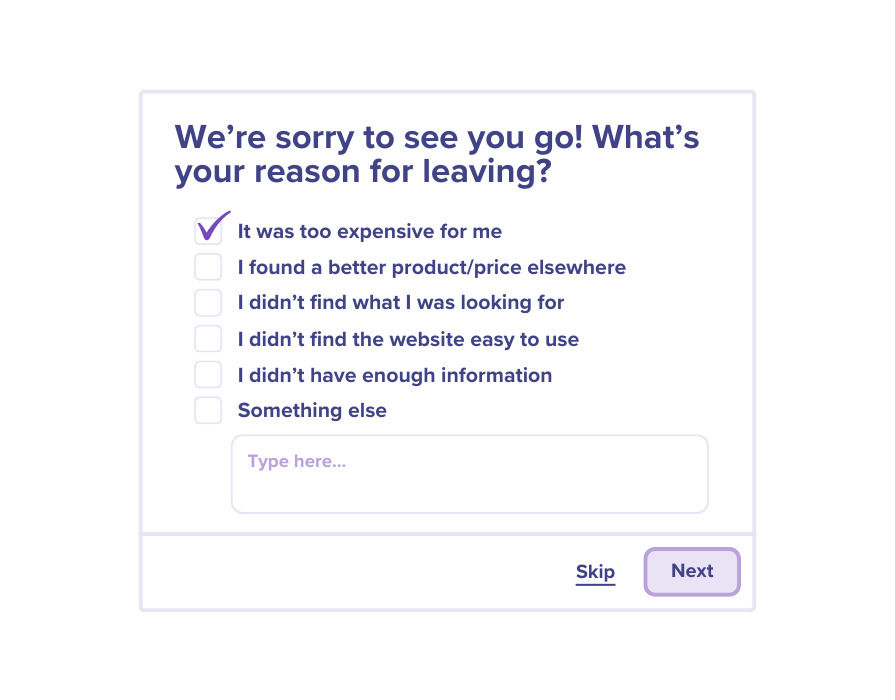 Example Exit Intent Survey Providing Opportunity To Gain Insights From Users Who Leave Site