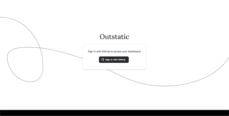 Outstatic App Setup Page With White Background And Thin Looping Line Design. Outstatic Title Centered On Page With Prompt To Sign Into Github Below