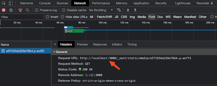 Browser Developer Tools Panel With Red Arrow Pointing To Updated Request Url Showing Request Now Comes From Within Infrastructure