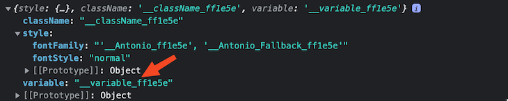 Browser Developer Tools Panel Showing Returned Object For Antonio Font Variable