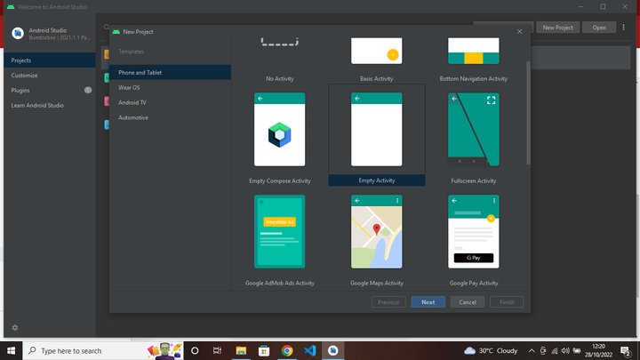 New Project In Android Studio