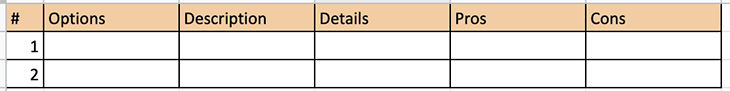 Options With Pros And Cons Table Screenshot