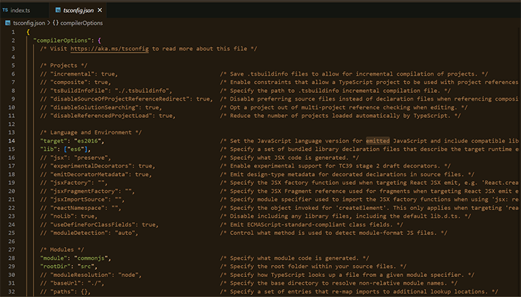 Our tsconfig.json file