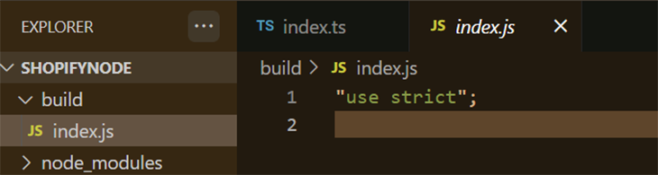 The TypeScript file has been created in our index.js file