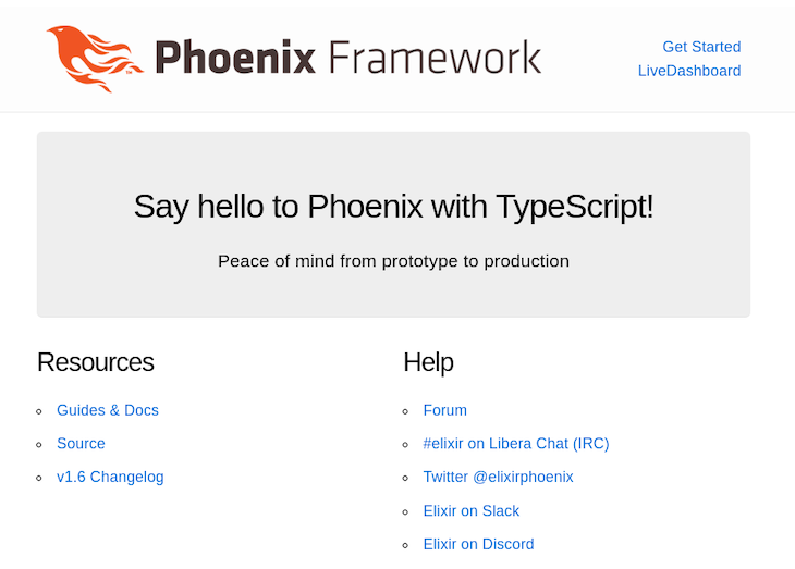 Phoenix Typescript Application Homepage