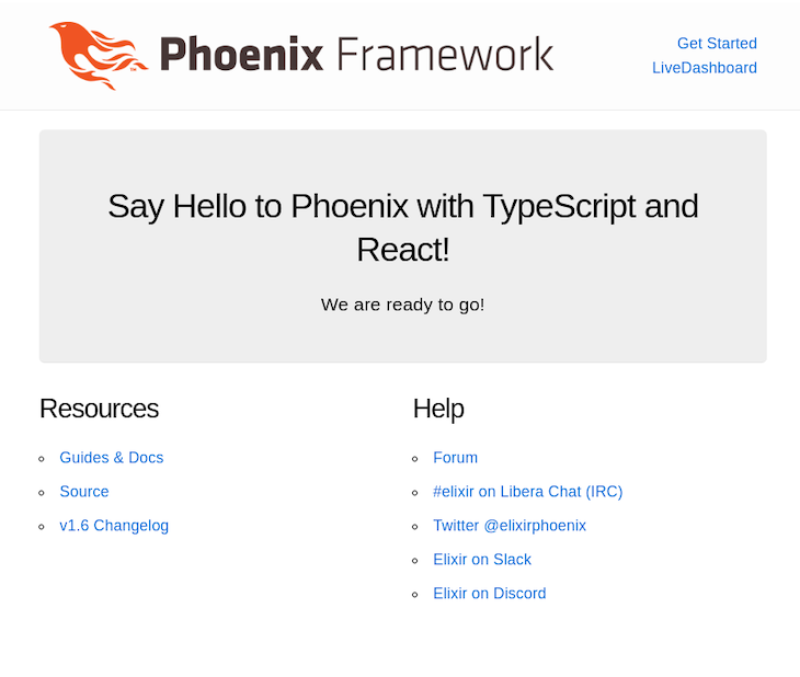 Phoenix Typescript React Homepage