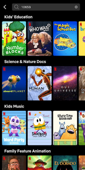 Example Using Category Code 10659 To Search Netflix