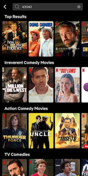 Example Using Category Code 43040 To Search Netflix