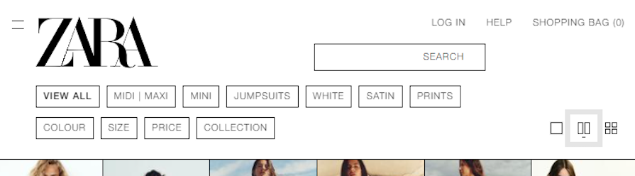 Fashion Retail Giant Zara's Site With Catalog Organized Using Search Filter Buttons