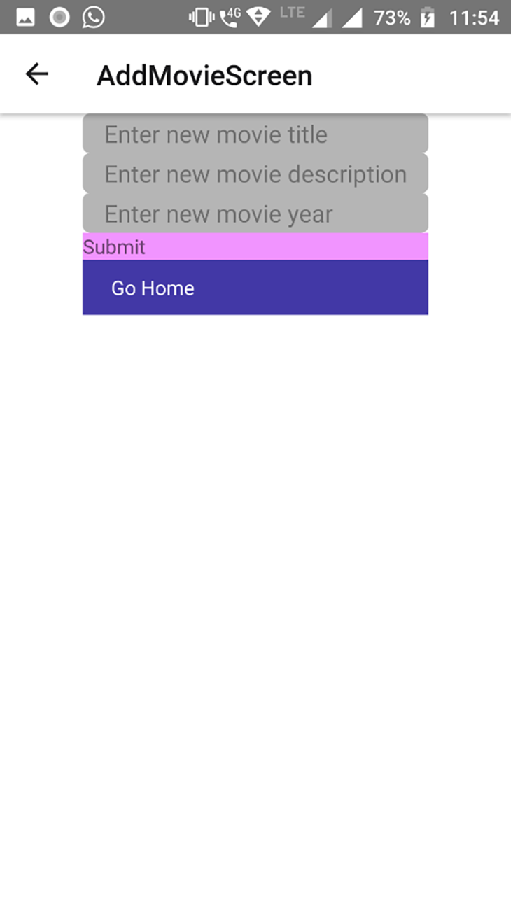 Clicking the AddMovieScreen button brings us to this page