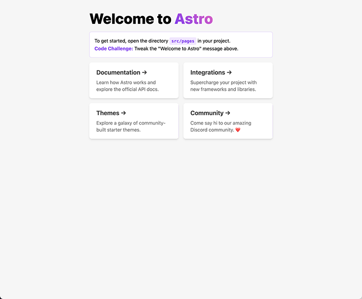 The Astro start page