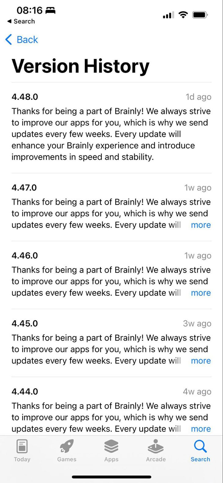 Brainly Release Notes Example Screenshot