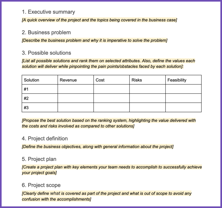 Business Case Template