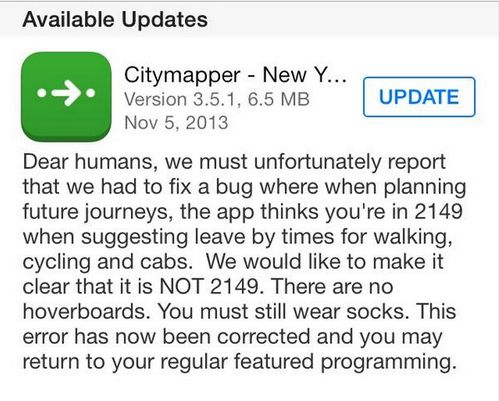 Citymapper Release Notes Example Screenshot