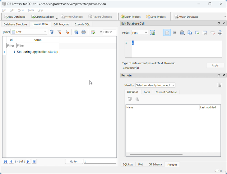 Sqlite Browser Open To Show Contained Data Reading Set During Application Startup