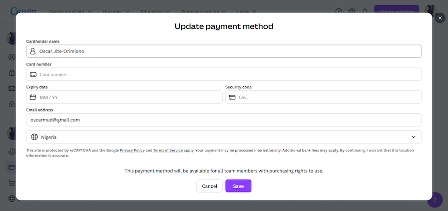 Checkout Modal Example Allowing User To Input Payment Method