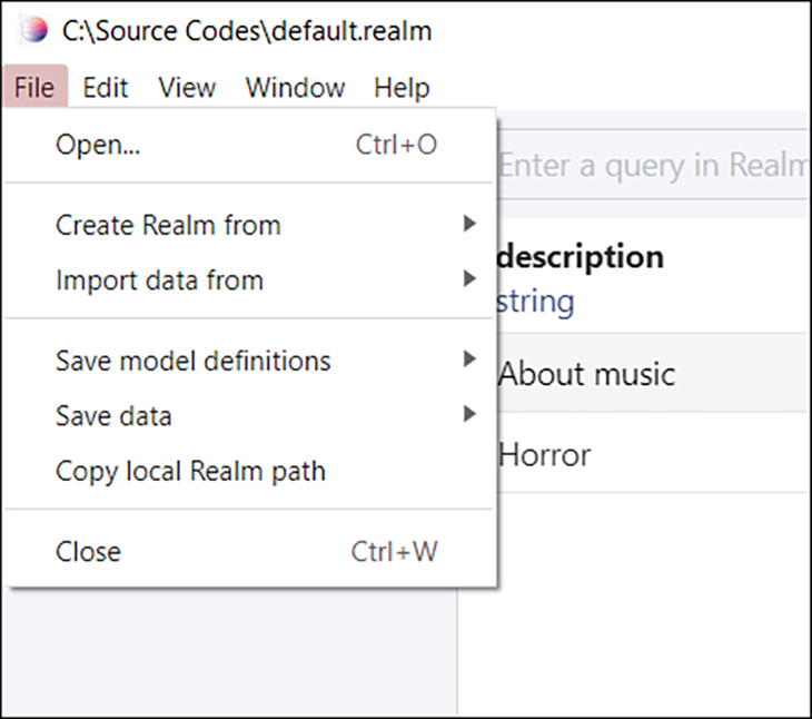 You can import data into Realm via .csv file