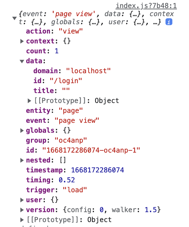 The login route output in the console