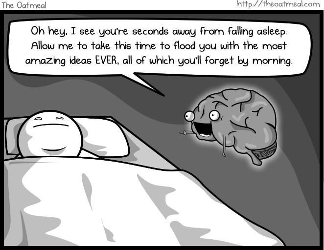 Oatmeal Comic About Your Brain Giving You Your Best Ideas Right Before You Fall Asleep