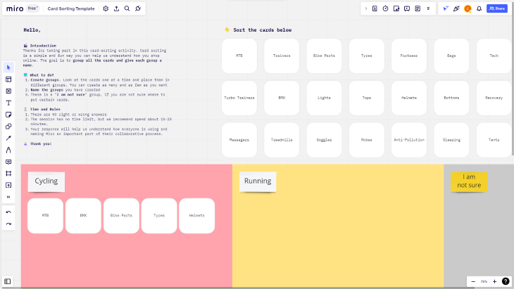 Remote card sorting in Miro