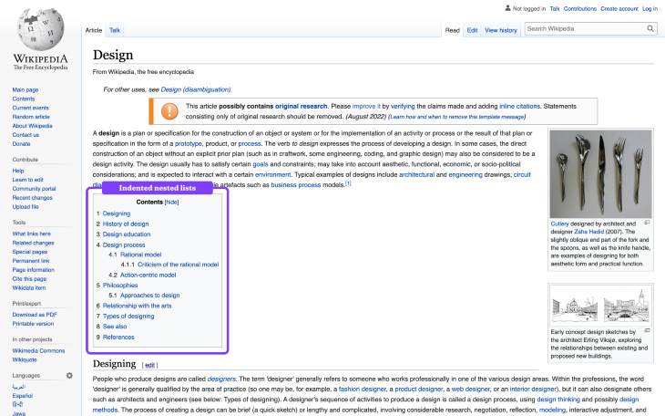TOC List on Wikipedia