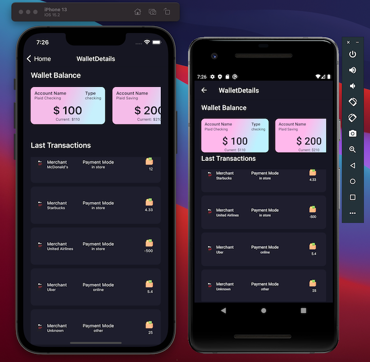 Wallet Details Screen iOS Android Plaid Link Callback