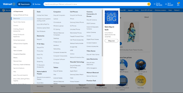 Walmart Menu Navigation