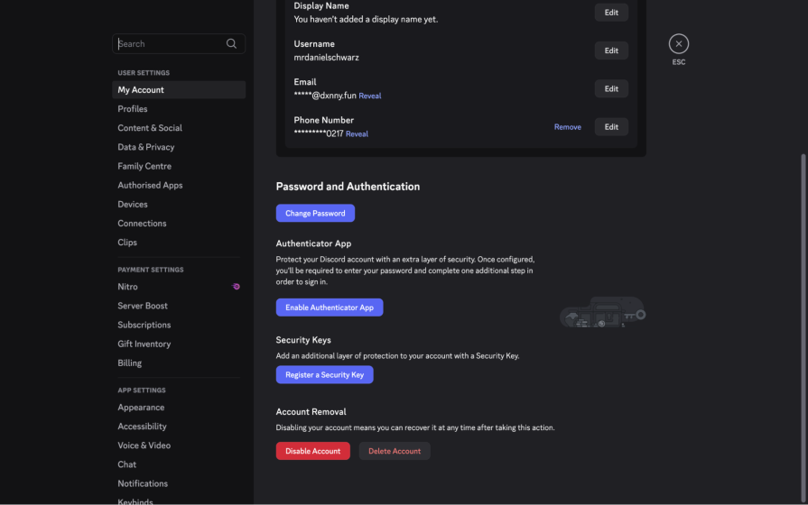 Disable Account