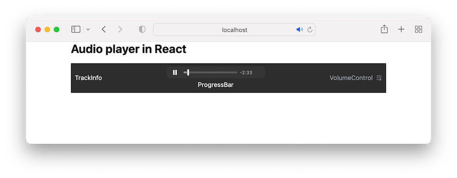 Simple React Audio Player With Default Controls And Styling Rendered In The Browser