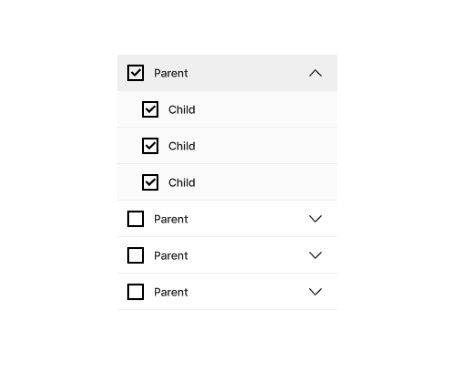 Accordion Ui With Child Items Under Parent Sections For Filter Ui Design