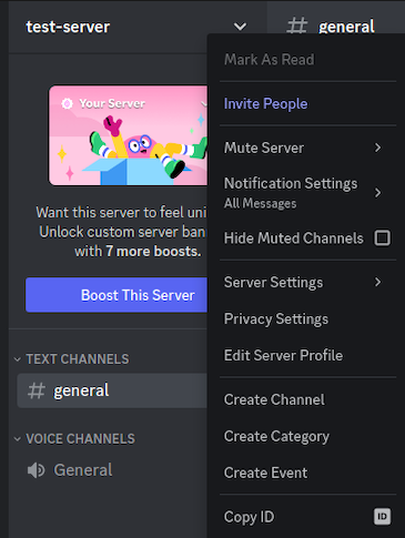 Discord Advanced App Settings Enabled In Developer Mode With Server Menu Open And Option To Copy Server Id At Bottom Of List
