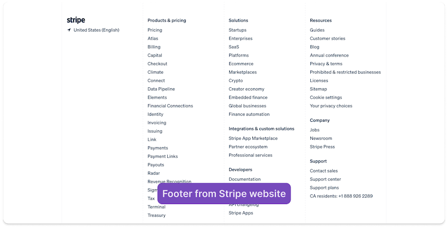 Stripe's Secondary Navigation Lives Separate From The Primary Navigation In The Website Footer