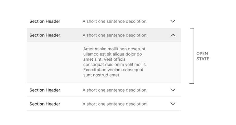 Accordion Section Headers With Titles And Descriptions