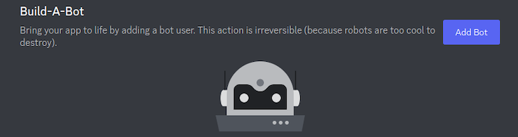 Discord Build A Bot Section With Blue Button To Add Bot At Top Right