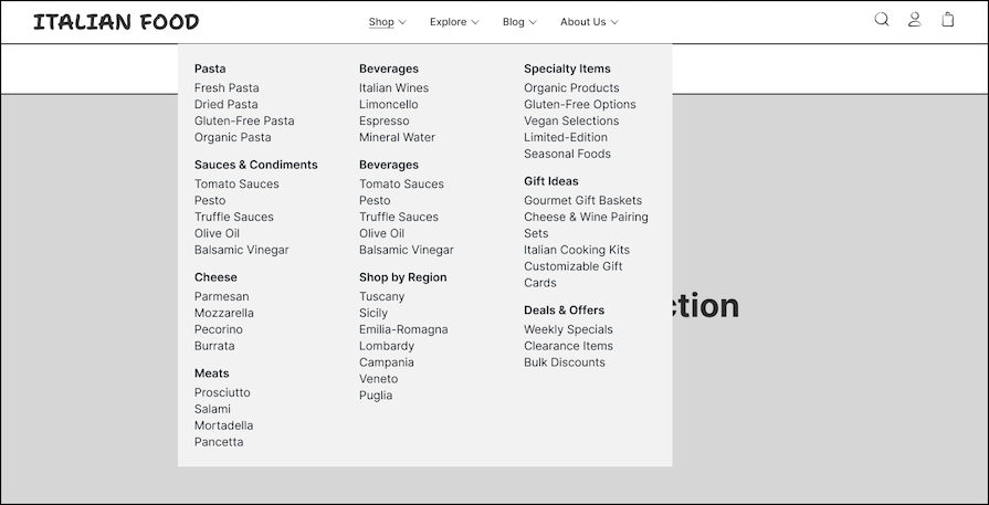 Combined Secondary Navigation Type: Mega Menu