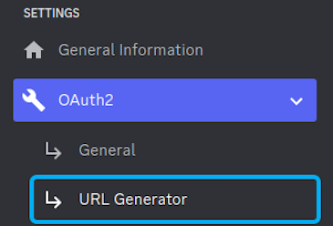 Mục menu Oauth2 được làm nổi bật với tùy chọn menu phụ Trình tạo url Phác thảo với hộp màu xanh nhạt hơn