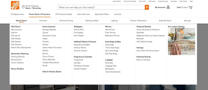 Mega Menu on Home Depot Website