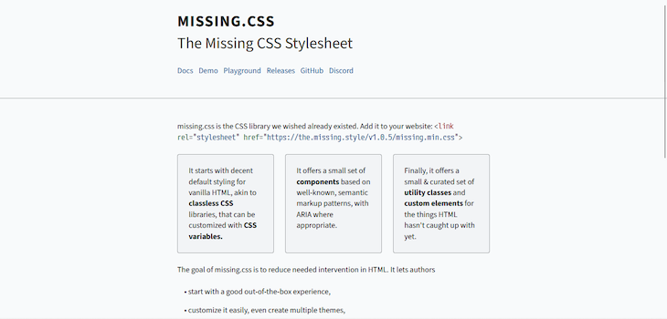 Missing.css Homepage