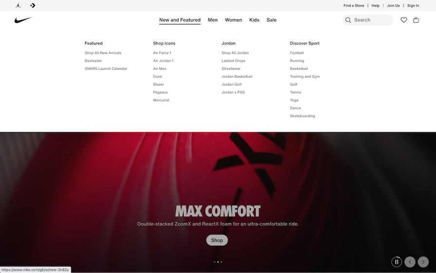 Nike Ecommerce Store Example Of Organized Site Navigation Made Possible Through Tree Testing