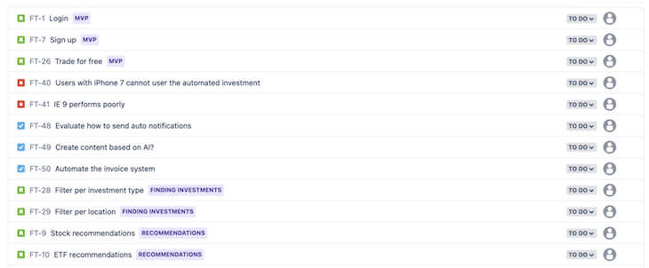 Product Backlog Example