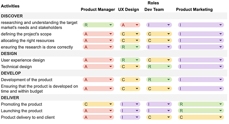 RACI Chart Product Development Excel Organization Screenshot