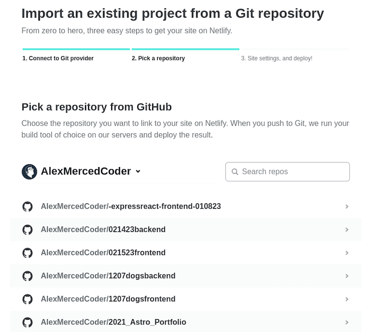 Select GitHub Repository Netlify