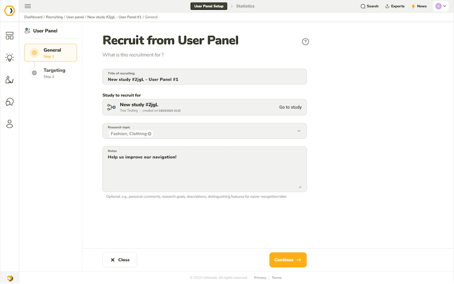 Tree Testing Study Participant Recruitment Tool