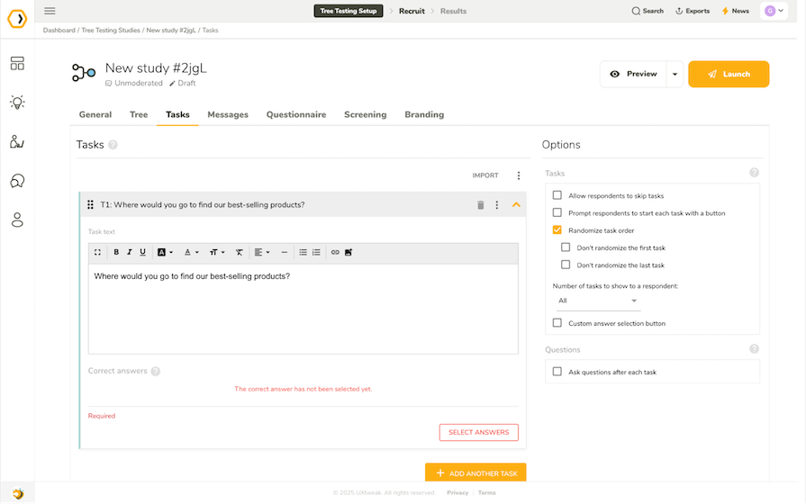 Tree Testing Study With Written Out Task Instructions