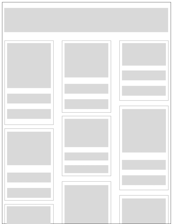 Prototype Of Page Styled Using Css Masonry Layout With Element Tiles Represented With Grey Boxes And Lines