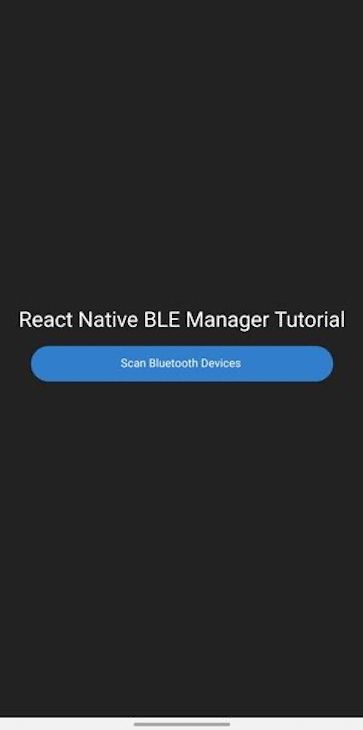 Sample React Native App For Ble Project With Dark Mode Color Theme Enabled Showing Dark Background, White Text, And Blue Button