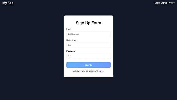 React Application Appwrite Signup Page With Input Fields For Email, Username, And Password With Blue Sign Up Button